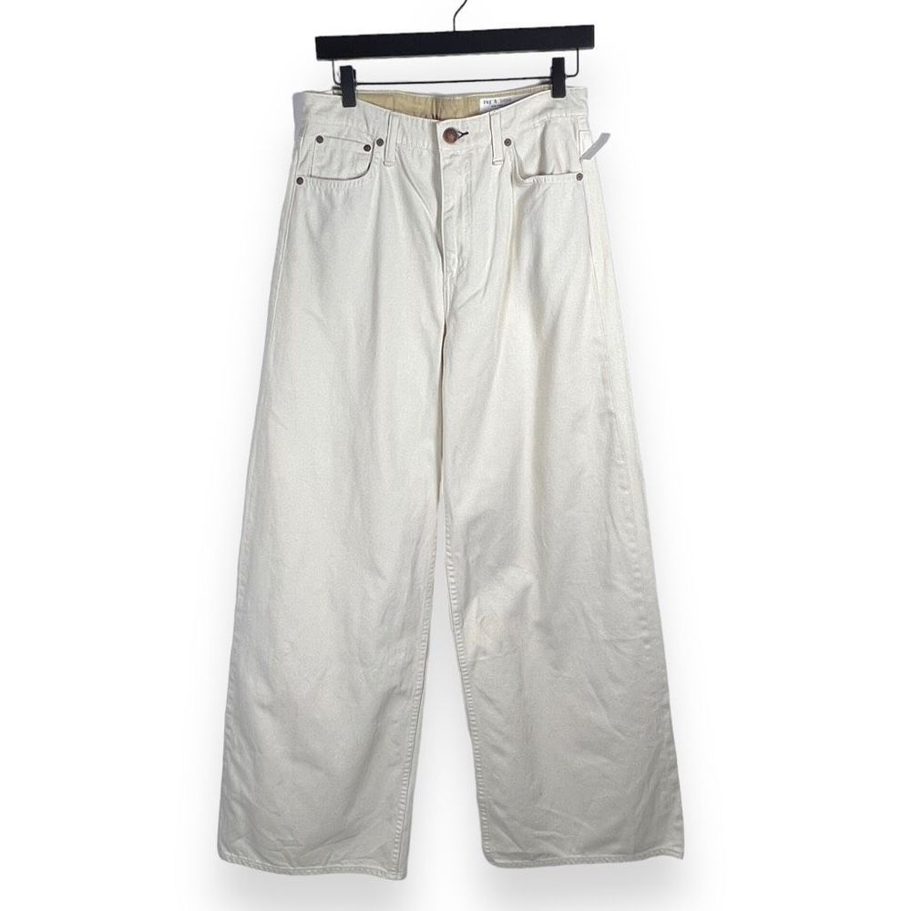 Rag & Bone Sofie Two-tone Frayed High-rise Wide-leg Jeans Ecru White Size 29 - Picture 10 of 13